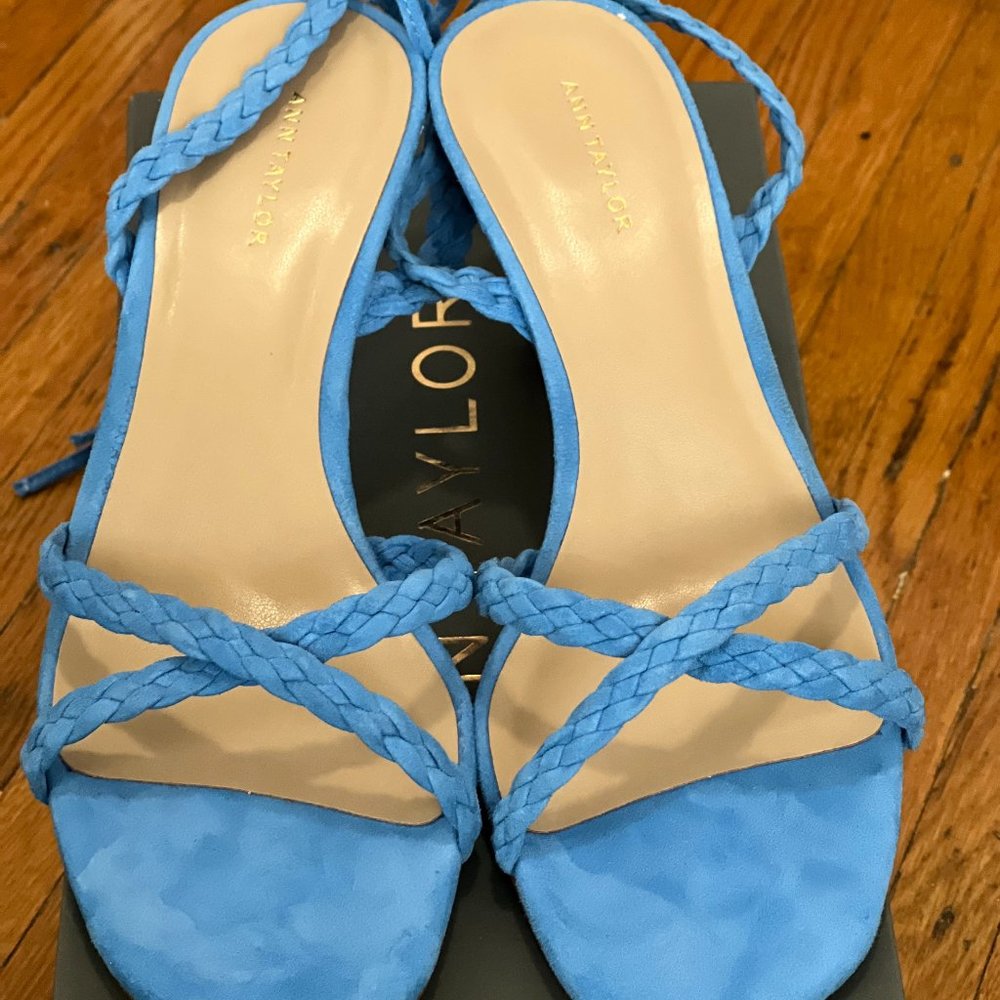 Ann Taylor Size 6 Nile Blue Suede Braided Ankle Wrap Heels